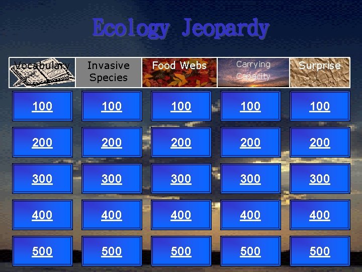 Ecology Jeopardy Vocabulary Invasive Species Food s 100