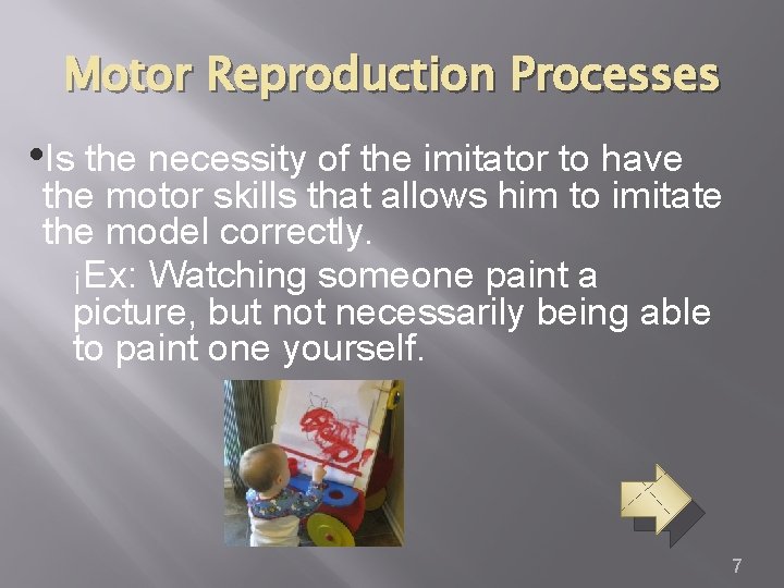 Motor Reproduction Processes • Is the necessity of the imitator to have the motor