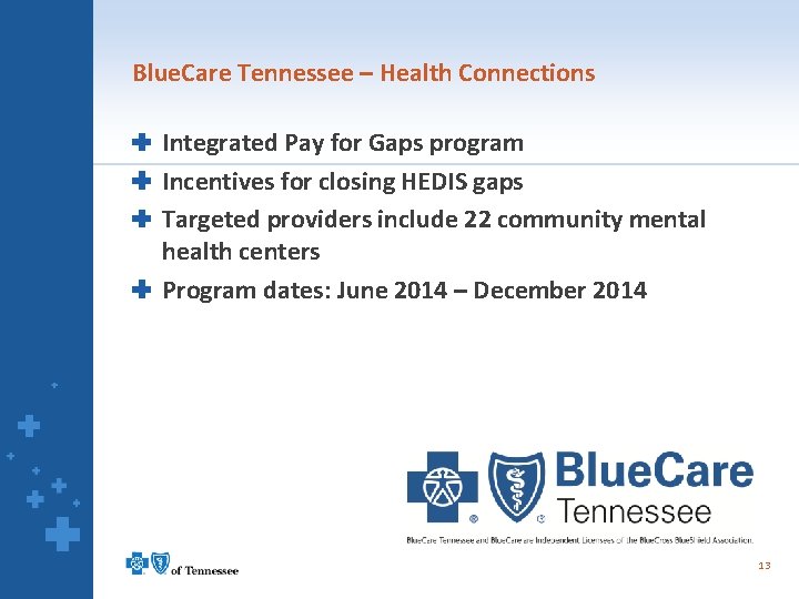 Blue. Care Tennessee – Health Connections Integrated Pay for Gaps program Incentives for closing