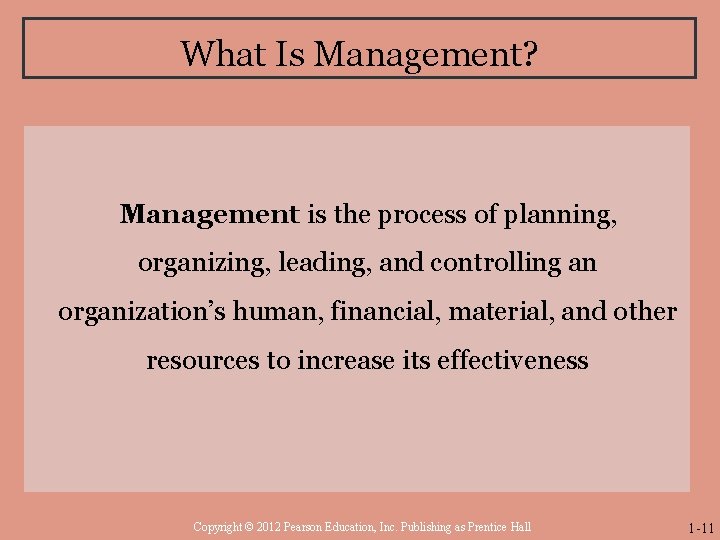 What Is Management? Management is the process of planning, organizing, leading, and controlling an