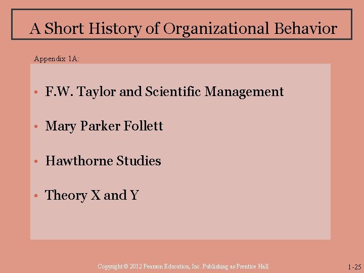 A Short History of Organizational Behavior Appendix 1 A: • F. W. Taylor and