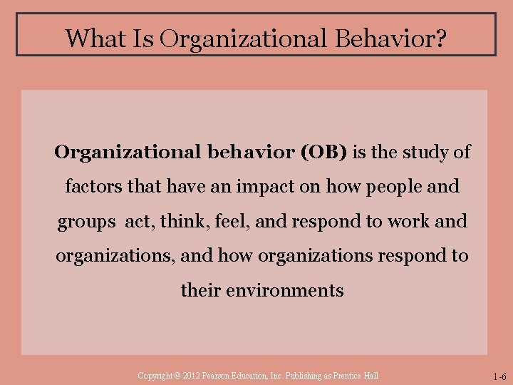 What Is Organizational Behavior? Organizational behavior (OB) is the study of factors that have