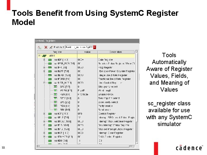 Tools Benefit from Using System. C Register Model Tools Automatically Aware of Register Values,