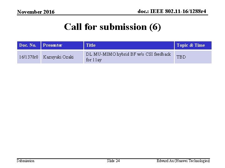 doc. : IEEE 802. 11 -16/1288 r 4 November 2016 Call for submission (6)