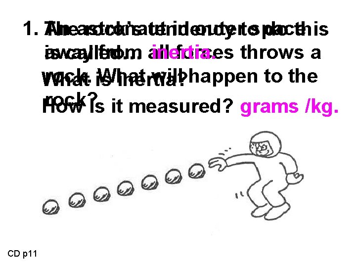 1. The An astronaut in outertospace rock’s tendency do this inertia. away from all