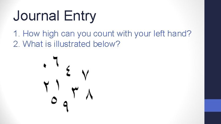 Journal Entry 1. How high can you count with your left hand? 2. What