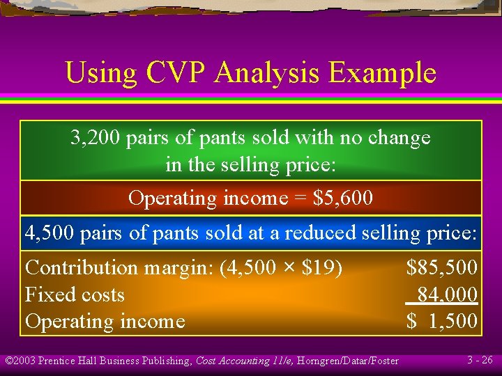 Using CVP Analysis Example 3, 200 pairs of pants sold with no change in