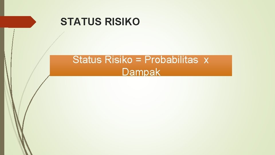 STATUS RISIKO Status Risiko = Probabilitas x Dampak 