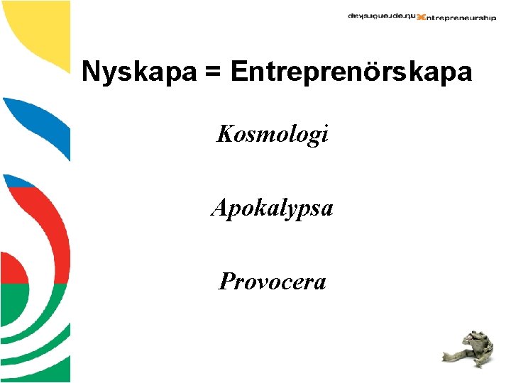 Nyskapa = Entreprenörskapa Kosmologi Apokalypsa Provocera 