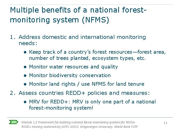 Multiple benefits of a national forestmonitoring system (NFMS) 1. Address domestic and international monitoring Multiple benefits of a national forestmonitoring system (NFMS) 1. Address domestic and international monitoring