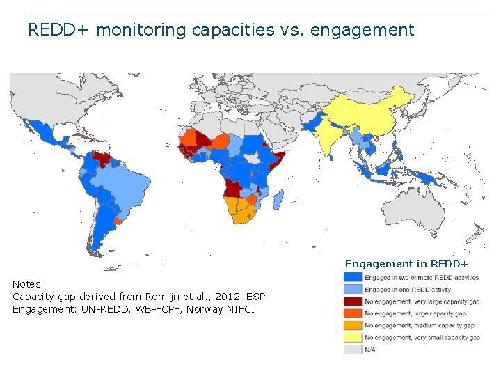 REDD+ monitoring capacities vs. engagement Capacity gap in REDD+ Engagement Notes: Capacity gap derived REDD+ monitoring capacities vs. engagement Capacity gap in REDD+ Engagement Notes: Capacity gap derived