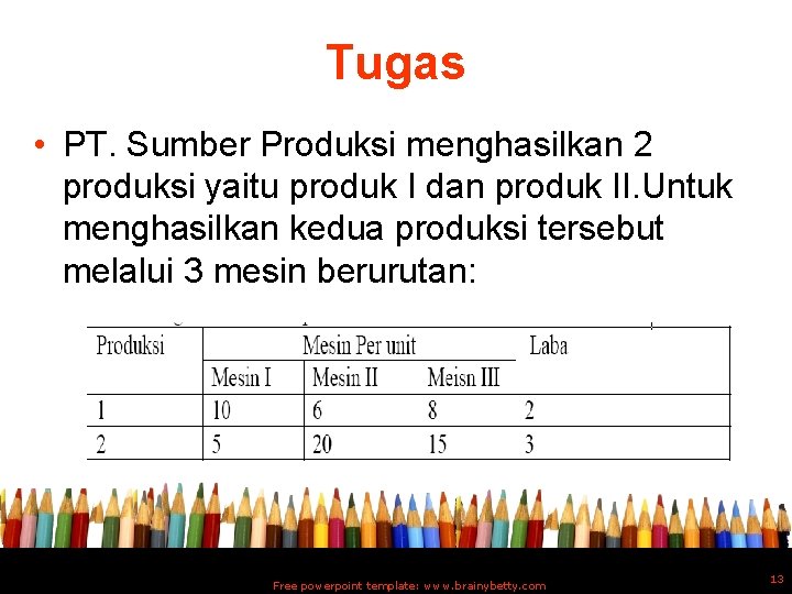Tugas • PT. Sumber Produksi menghasilkan 2 produksi yaitu produk I dan produk II.