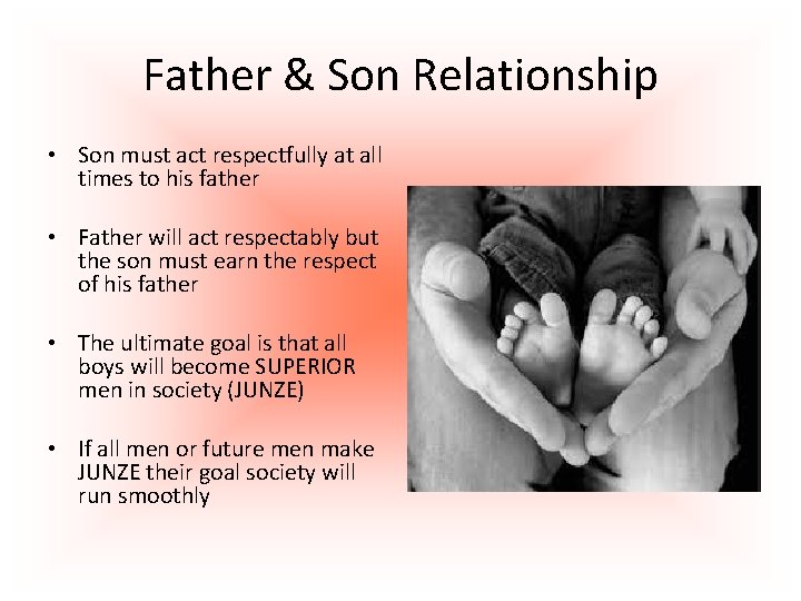 Father & Son Relationship • Son must act respectfully at all times to his