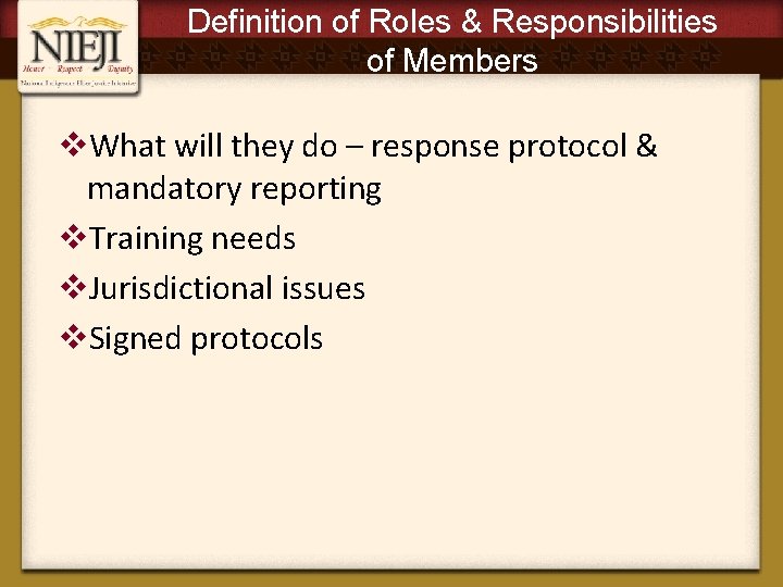 Definition of Roles & Responsibilities of Members v. What will they do – response