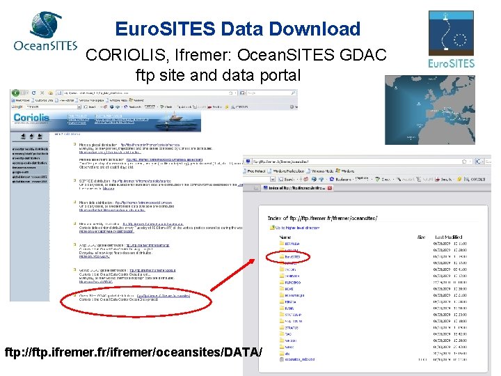 Euro. SITES Data Download CORIOLIS, Ifremer: Ocean. SITES GDAC ftp site and data portal