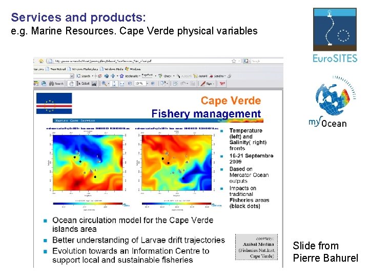 Services and products: e. g. Marine Resources. Cape Verde physical variables Slide from Pierre
