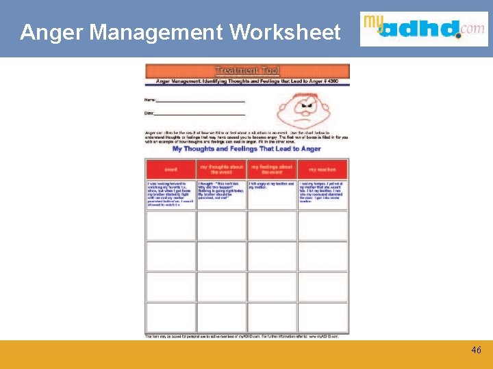 Anger Management Worksheet Click to edit Master title style 46 