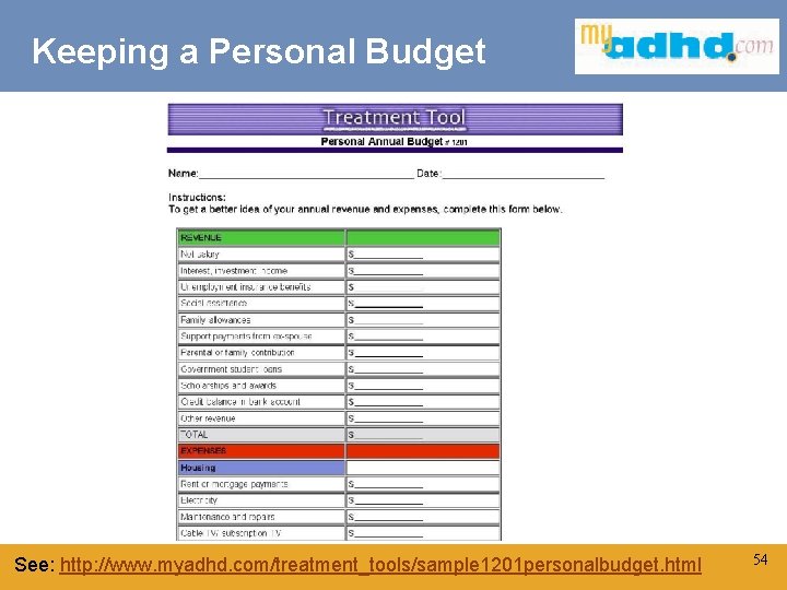 Keeping a Personal Budget Click to edit Master title style See: http: //www. myadhd.