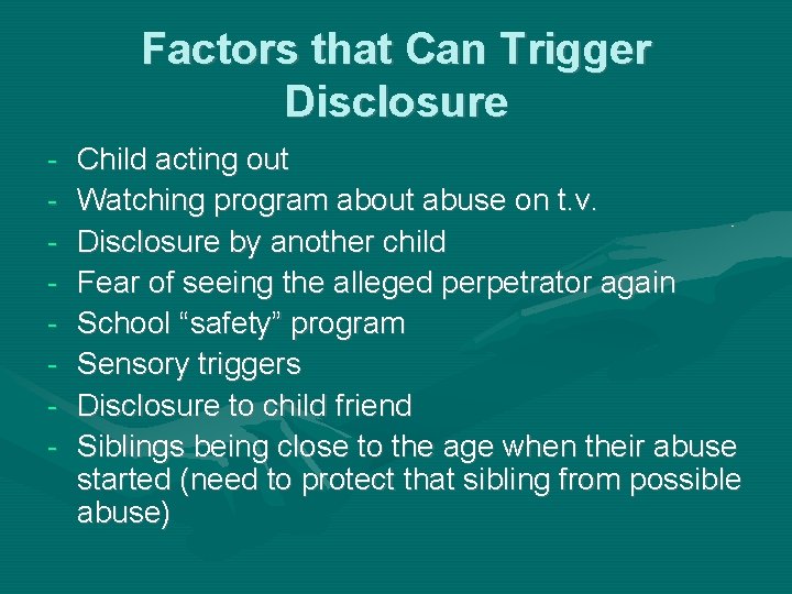 Factors that Can Trigger Disclosure - Child acting out Watching program about abuse on