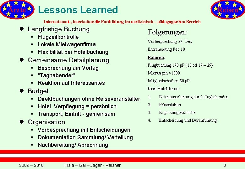 Ärzte Lessons Learned Reisen Internationale, interkulturelle Fortbildung im medizinisch – pädagogischen Bereich l Langfristige