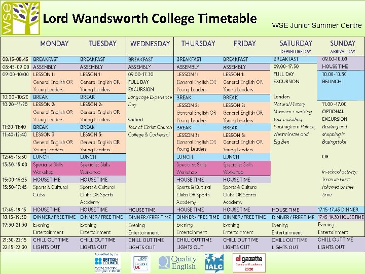 Lord Wandsworth College Timetable WSE Junior Summer Centre 