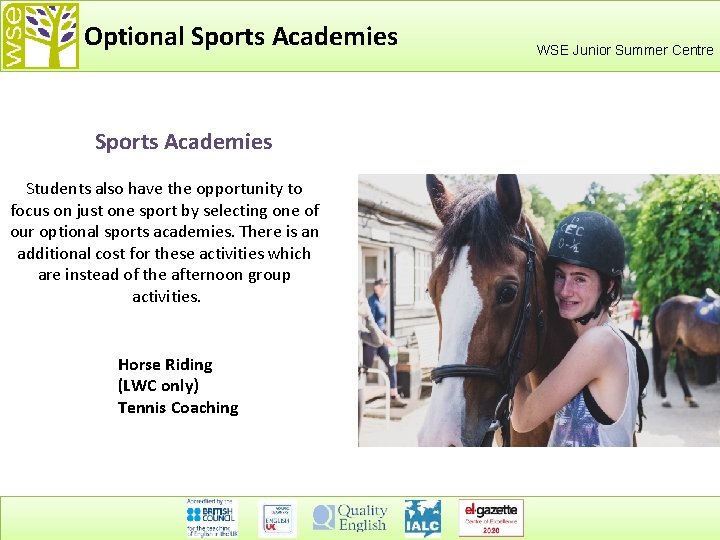 Optional Sports Academies Students also have the opportunity to focus on just one sport