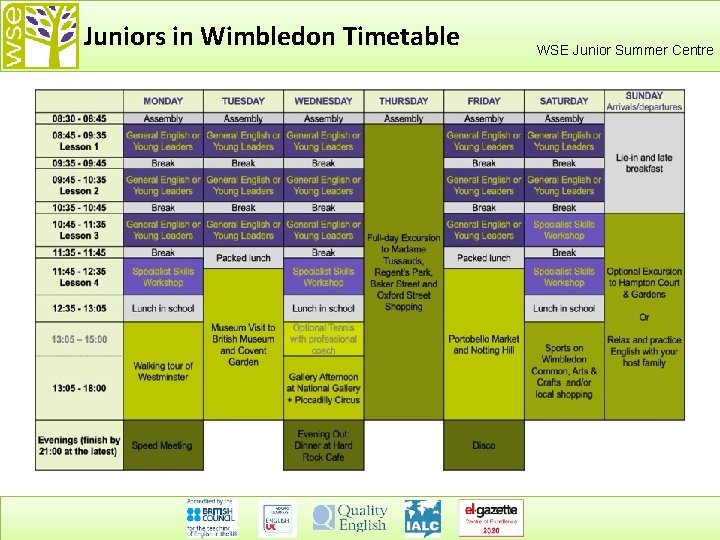 Juniors in Wimbledon Timetable WSE Junior Summer Centre 