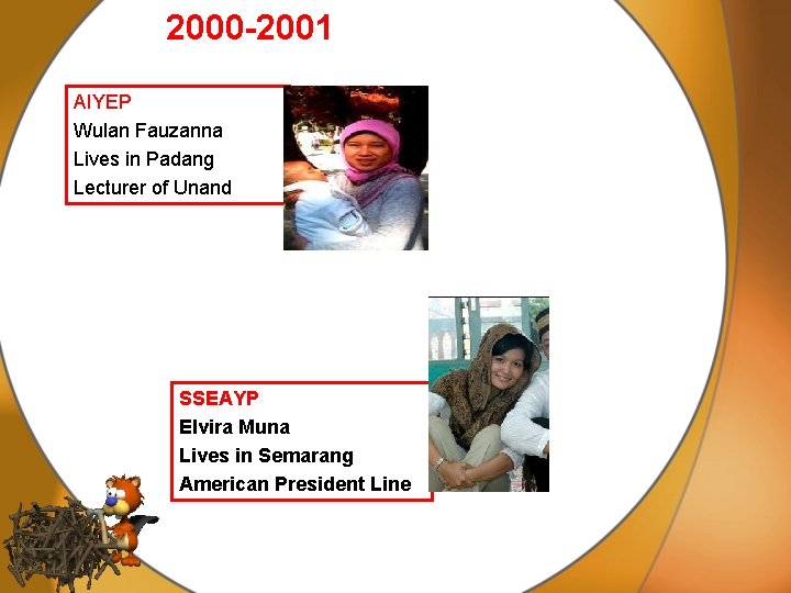 2000 -2001 AIYEP Wulan Fauzanna Lives in Padang Lecturer of Unand SSEAYP Elvira Muna