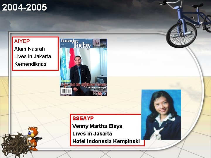 2004 -2005 AIYEP Alam Nasrah Lives in Jakarta Kemendiknas SSEAYP Venny Martha Elsya Lives