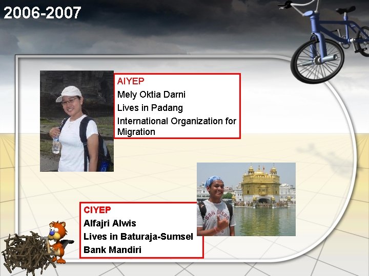 2006 -2007 AIYEP Mely Oktia Darni Lives in Padang International Organization for Migration CIYEP