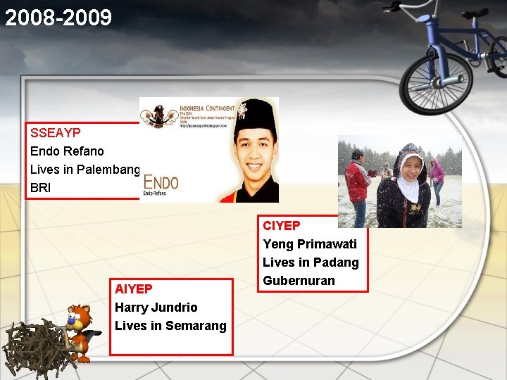 2008 -2009 SSEAYP Endo Refano Lives in Palembang BRI AIYEP Harry Jundrio Lives in