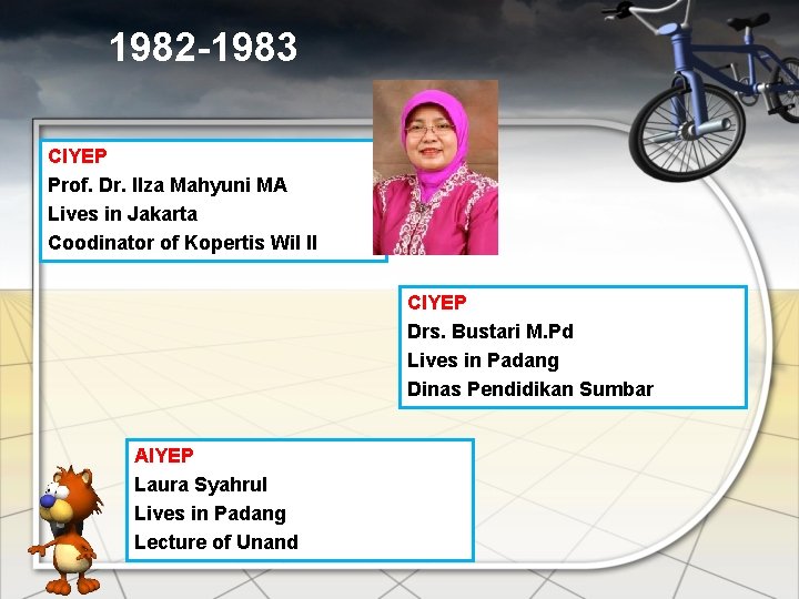 1982 -1983 CIYEP Prof. Dr. Ilza Mahyuni MA Lives in Jakarta Coodinator of Kopertis