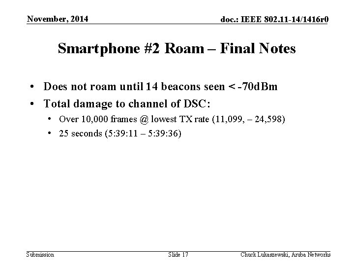 November, 2014 doc. : IEEE 802. 11 -14/1416 r 0 Smartphone #2 Roam –