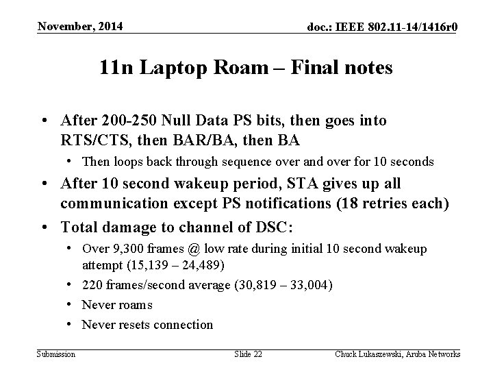 November, 2014 doc. : IEEE 802. 11 -14/1416 r 0 11 n Laptop Roam