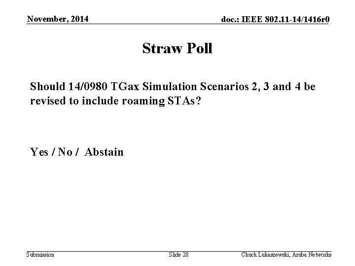November, 2014 doc. : IEEE 802. 11 -14/1416 r 0 Straw Poll Should 14/0980
