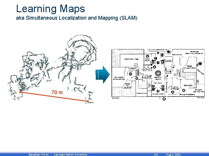 Learning Maps aka Simultaneous Localization and Mapping (SLAM) 70 m Sebastian Thrun Carnegie Mellon