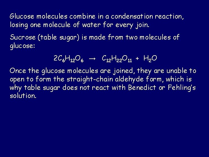 Glucose molecules combine in a condensation reaction, losing one molecule of water for every