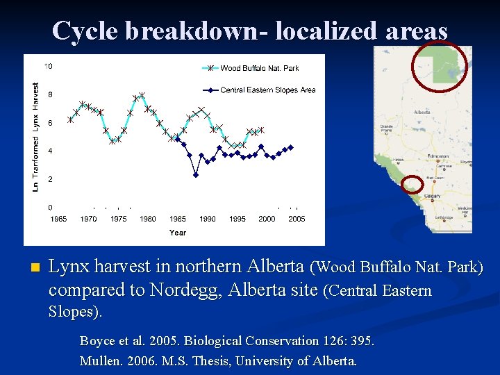 Cycle breakdown- localized areas n Lynx harvest in northern Alberta (Wood Buffalo Nat. Park)