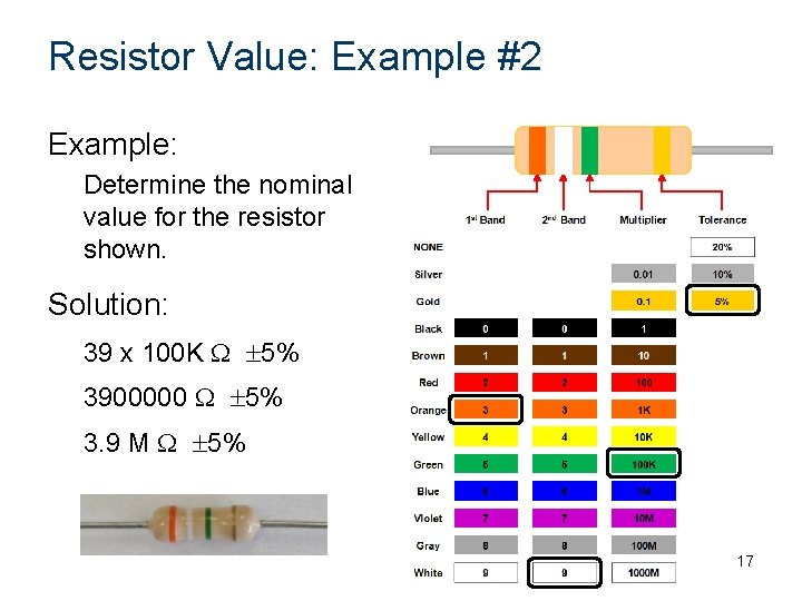 Resistor Value: Example #2 Example: Determine the nominal value for the resistor shown. Solution: