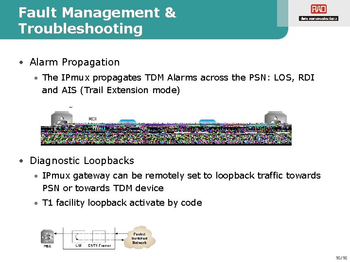 Fault Management & Troubleshooting • Alarm Propagation • The IPmux propagates TDM Alarms across