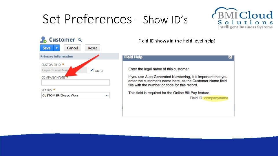 Set Preferences - Show ID’s Field ID shows in the field level help! 