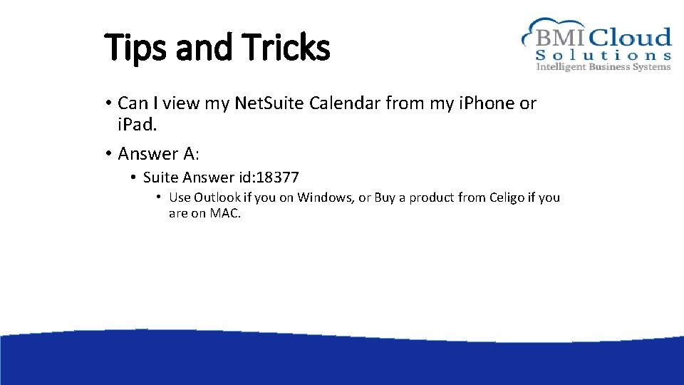 Tips and Tricks • Can I view my Net. Suite Calendar from my i.