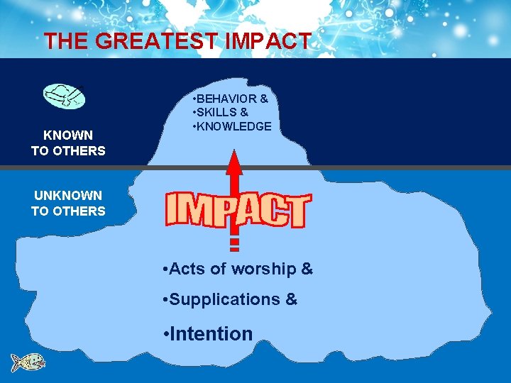 THE GREATEST IMPACT KNOWN TO OTHERS • BEHAVIOR & • SKILLS & • KNOWLEDGE