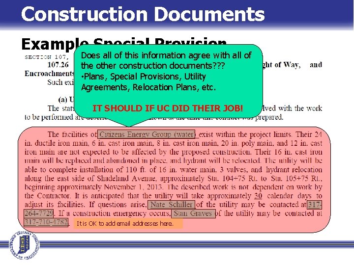 Construction Documents Example Special Provision Does all of this information agree with all of