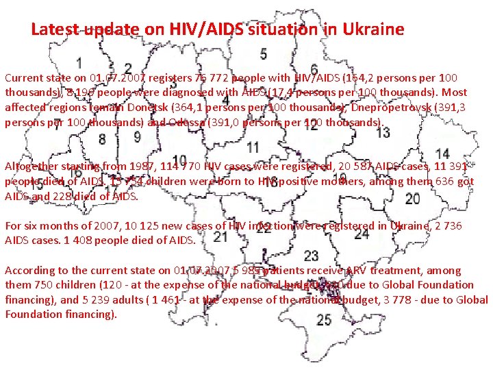 Latest update on HIV/AIDS situation in Ukraine Current state on 01. 07. 2007 registers