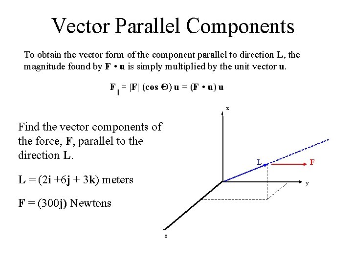 Vector Parallel Components To obtain the vector form of the component parallel to direction