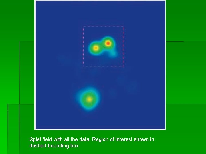 Splat field with all the data. Region of interest shown in dashed bounding box
