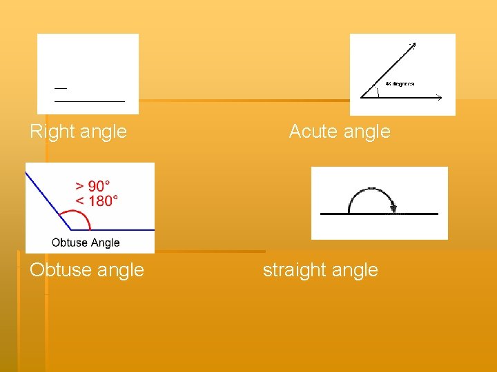 Right angle Obtuse angle Acute angle straight angle 