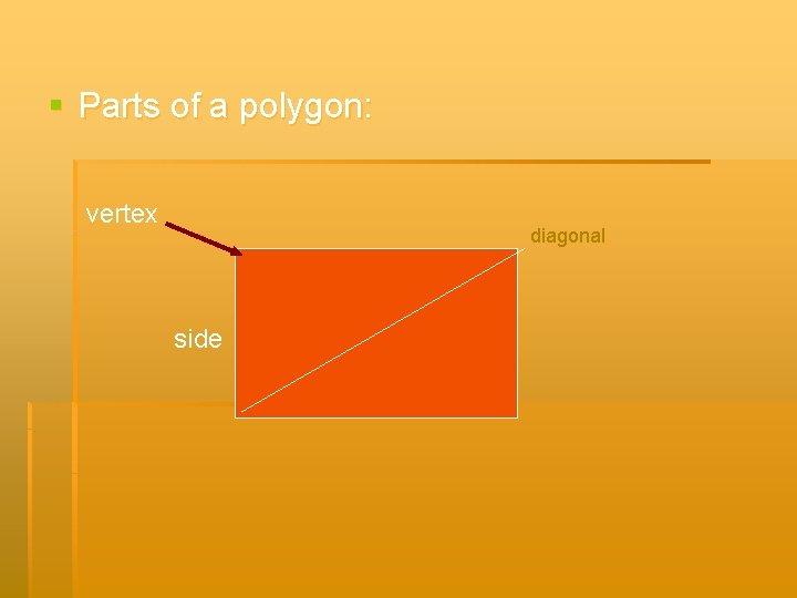 § Parts of a polygon: vertex diagonal side 