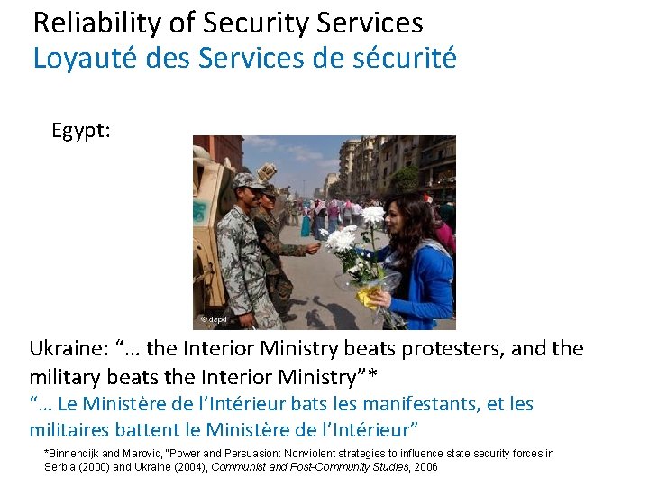 Reliability of Security Services Loyauté des Services de sécurité Egypt: Ukraine: “… the Interior